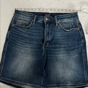 Judy Blue Medium-Dark Blue Denim Shorts with Fading and Distressing